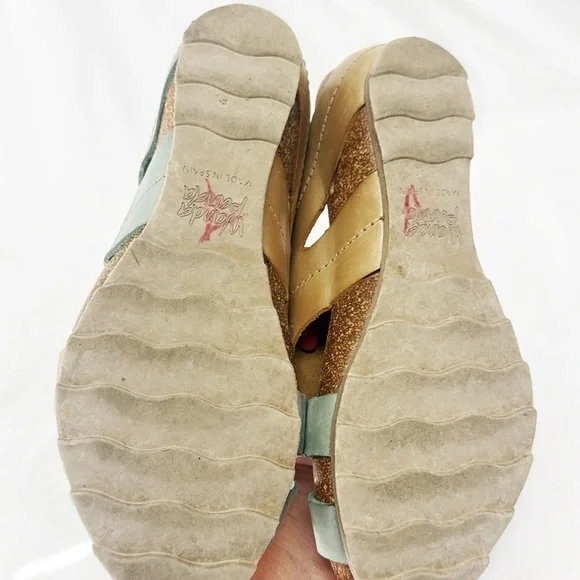 WANDA PANDA Leather Sandals 2-Tone Tan/Blue Padded Insoles Size 38/7.5 - Picture 7 of 7